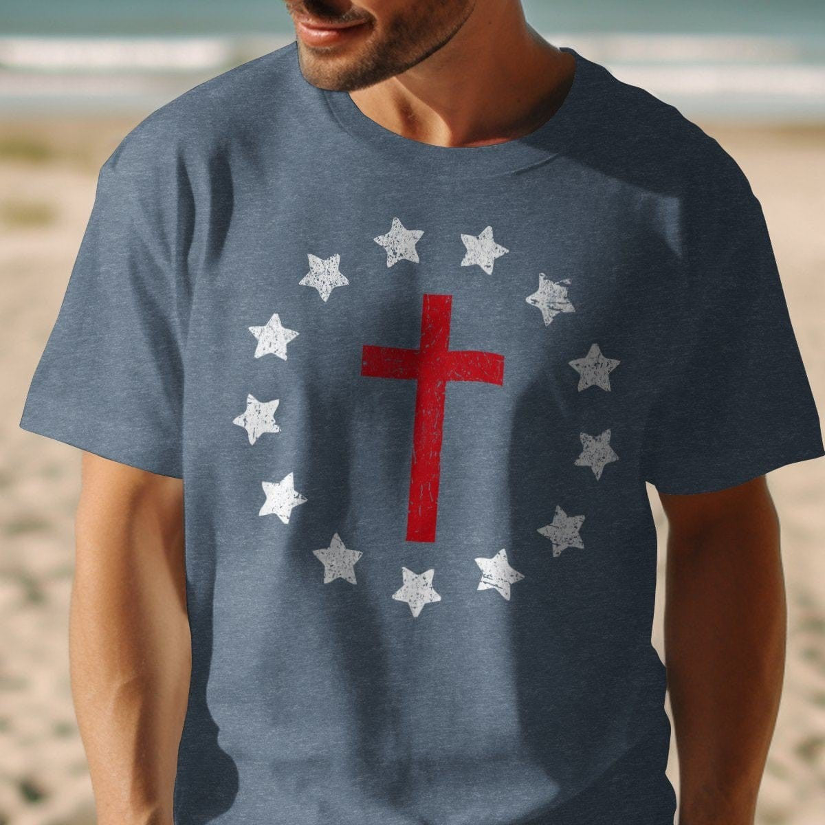 T-shirt / S / Navy Heather Cross Surrounded by Stars Shirt