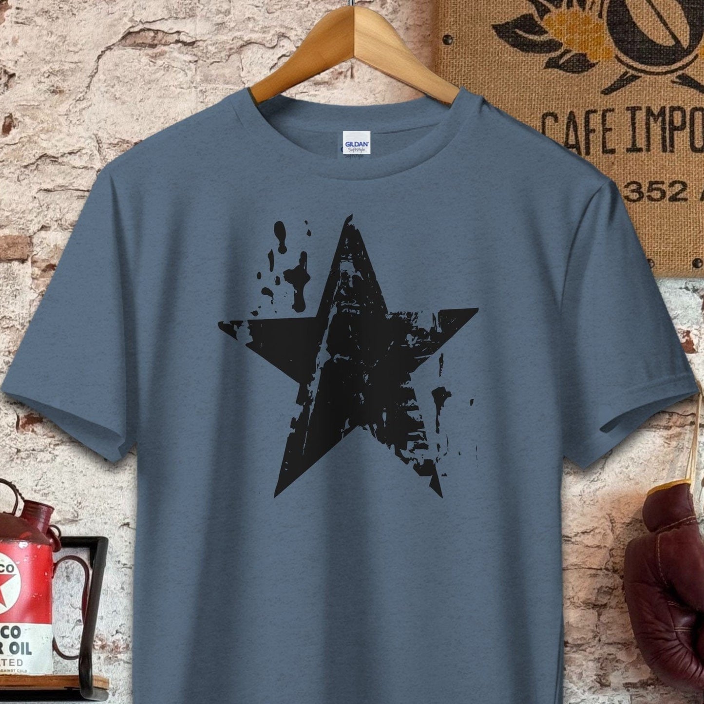 T-shirt / S / Navy Heather Distressed Black Star Shirt