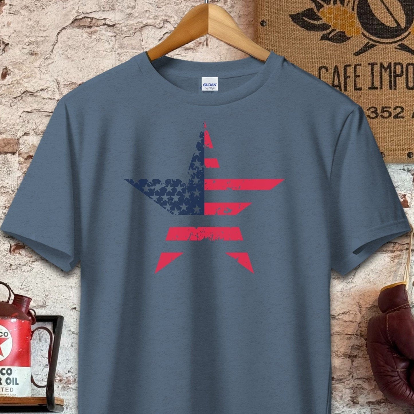 T-shirt / S / Navy Heather Patriotic American Flag Star Shirt