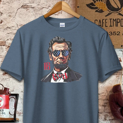 T-shirt / S / Navy Heather Patriotic Lincoln with Sunglasses Shirt