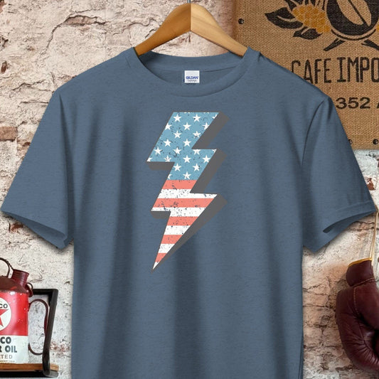 T-shirt / S / Navy Heather Vintage American Flag Lightning Bolt Shirt