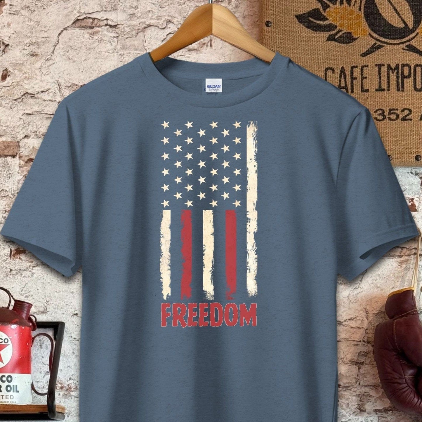 T-shirt / S / Navy Heather Vintage Distressed American Flag Freedom Shirt