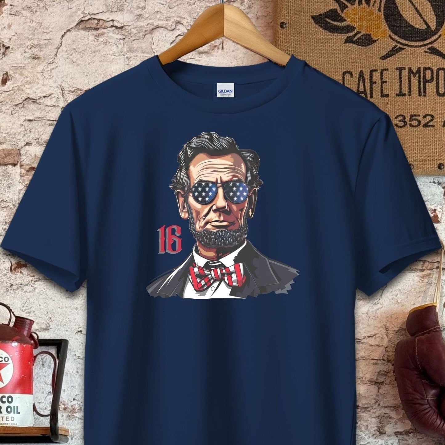 T-shirt / S / Navy Patriotic Lincoln with Sunglasses Shirt