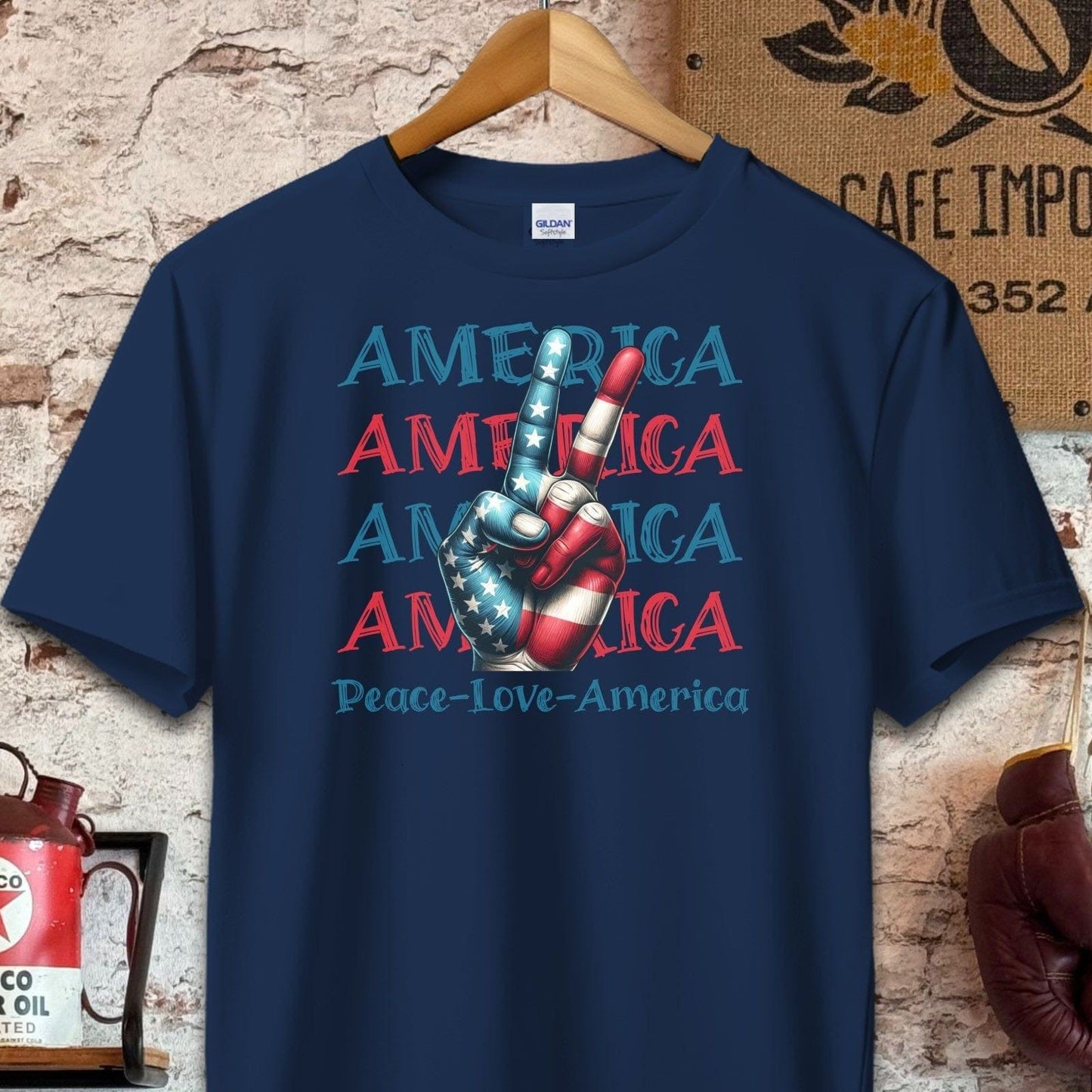 T-shirt / S / Navy Peace Love America Patriotic Shirt