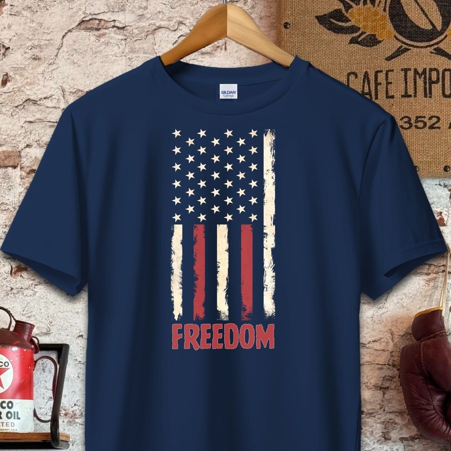 T-shirt / S / Navy Vintage Distressed American Flag Freedom Shirt