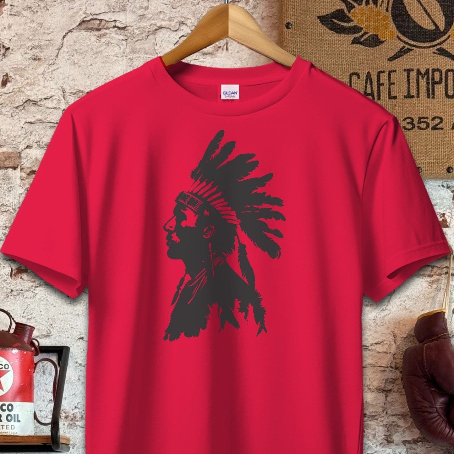 T-shirt / S / Red Native American Warrior Headdress Shirt