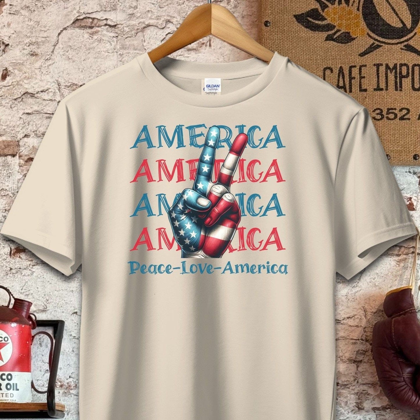 T-shirt / S / Sand Peace Love America Patriotic Shirt