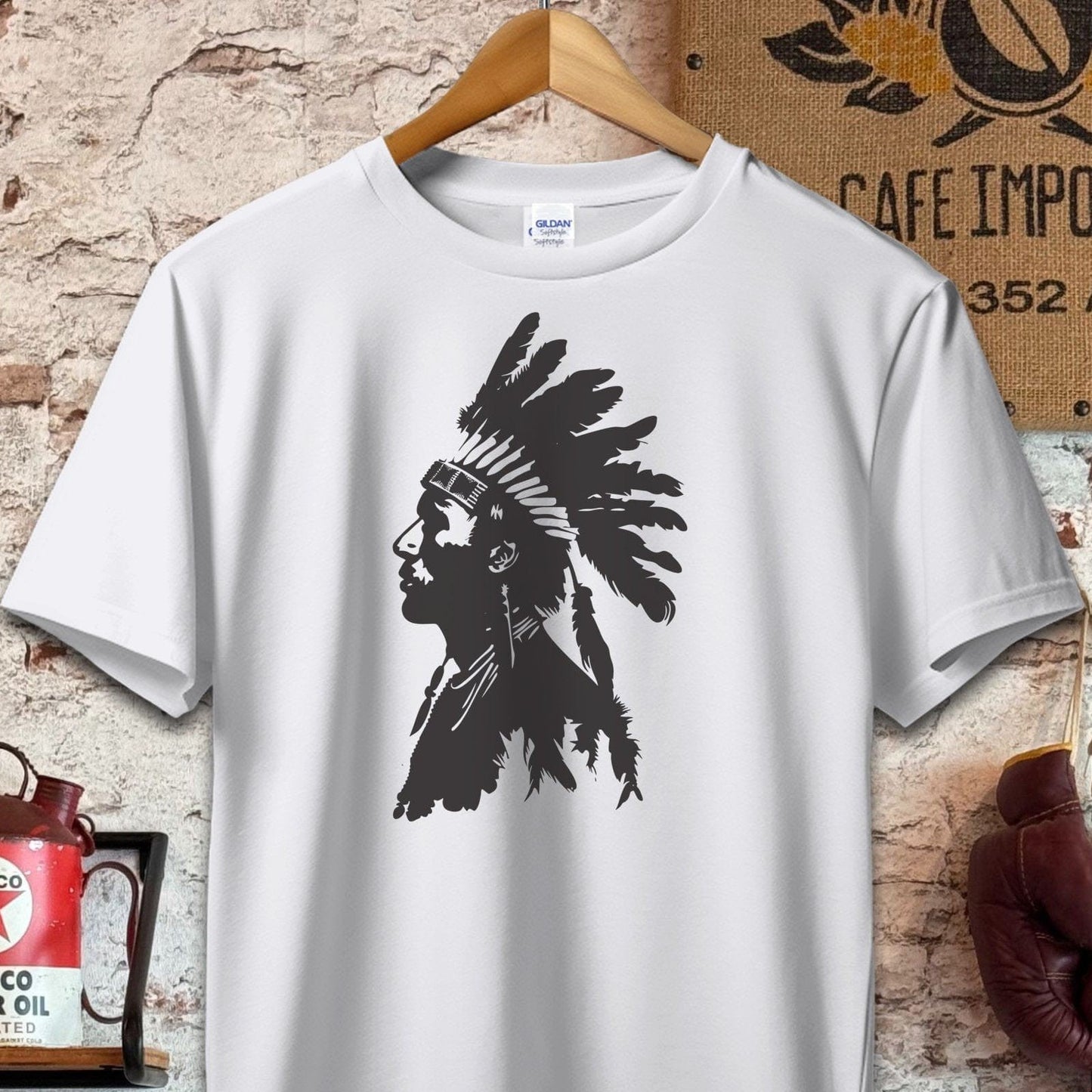 T-shirt / S / Sport Grey Native American Warrior Headdress Shirt