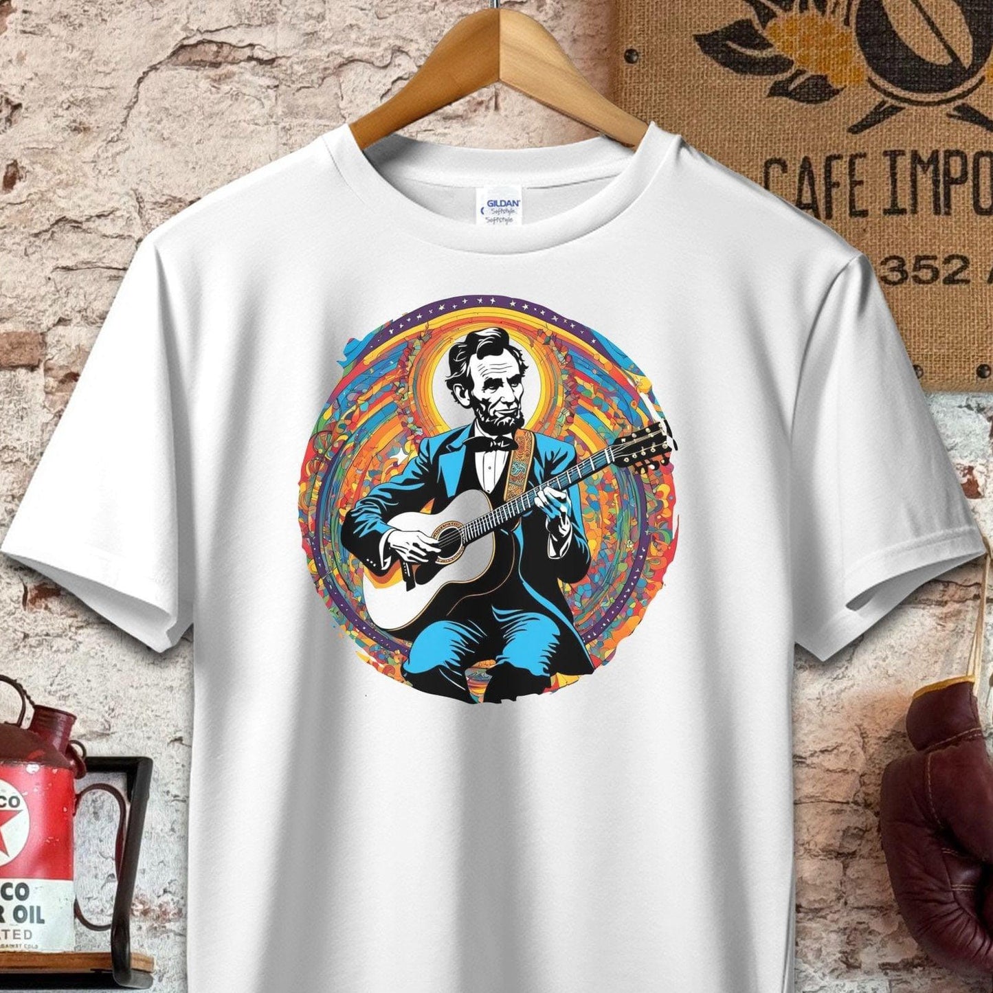 T-shirt / S / White Abraham Lincoln Playing Guitar Shirt