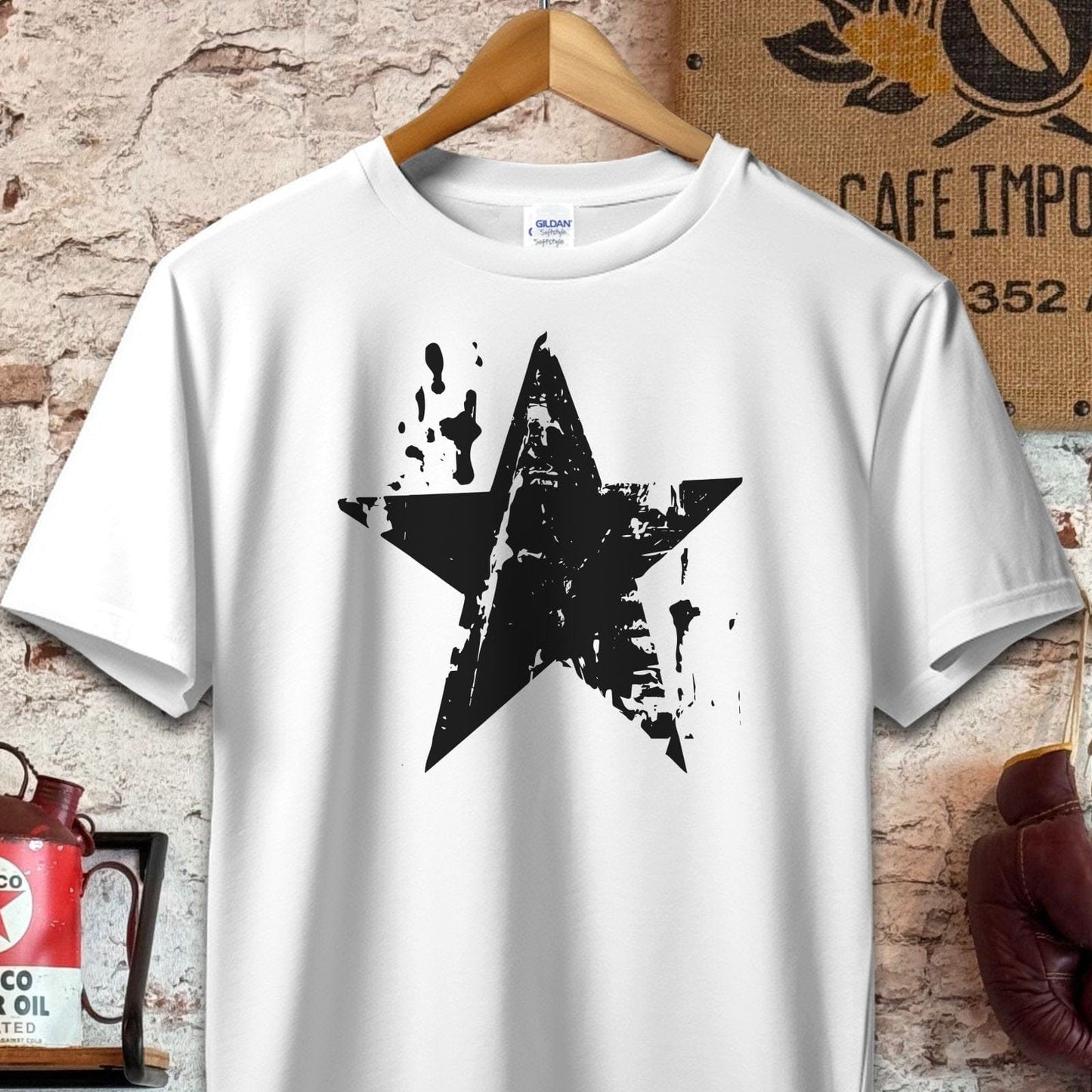 T-shirt / S / White Distressed Black Star Shirt