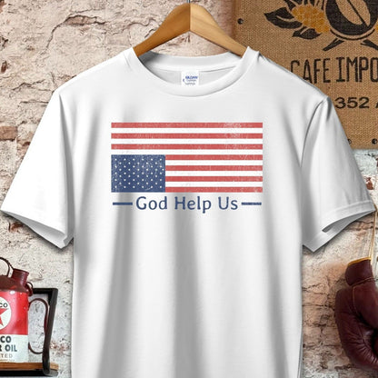 T-shirt / S / White God Help Us Distressed American Flag Shirt