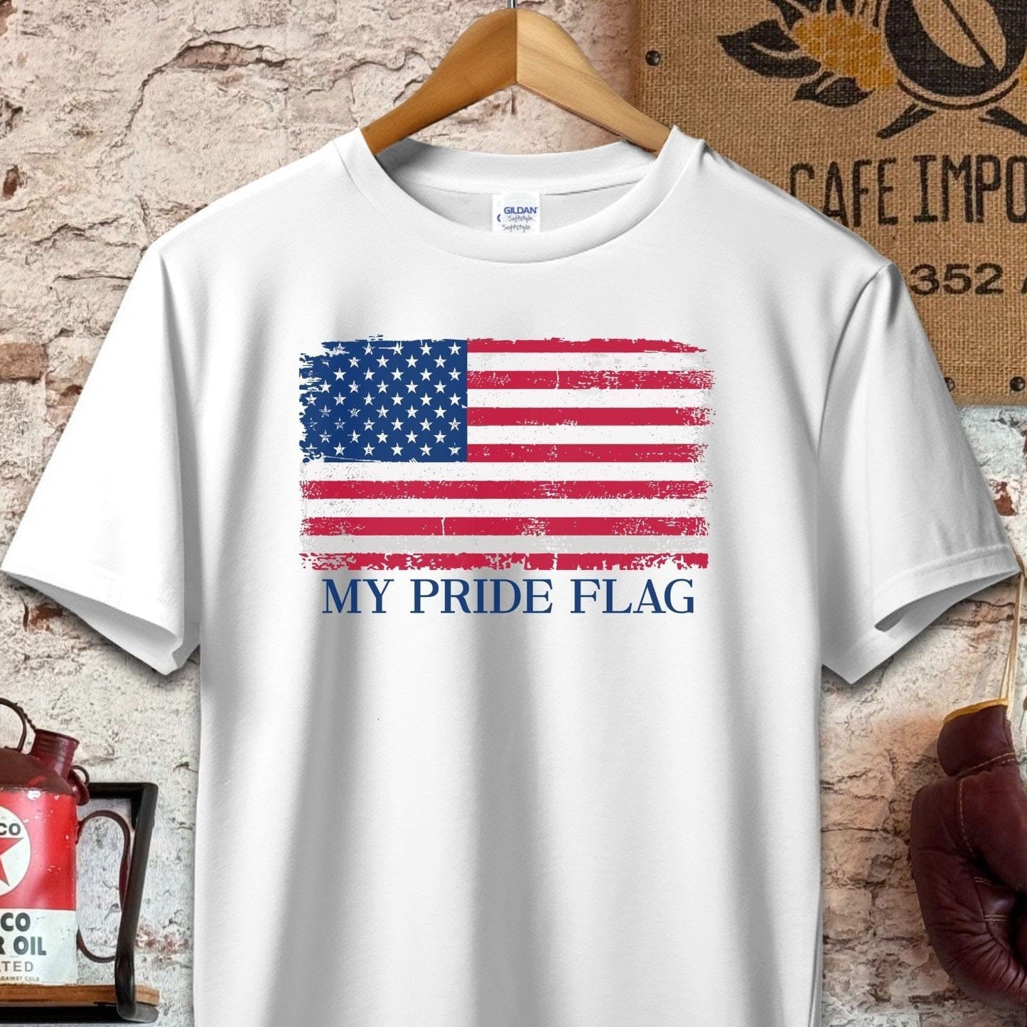 T-shirt / S / White My Pride Flag American Flag Shirt