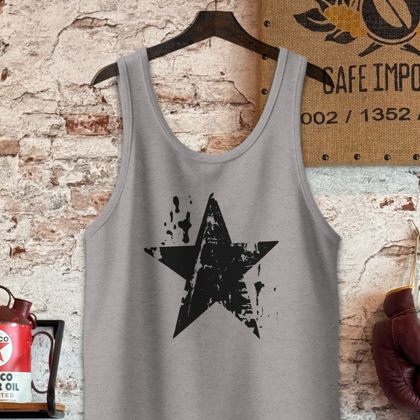 Tank Top / S / Athletic Heather Distressed Black Star Shirt