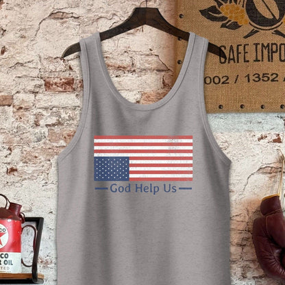 Tank Top / S / Athletic Heather God Help Us Distressed American Flag Shirt