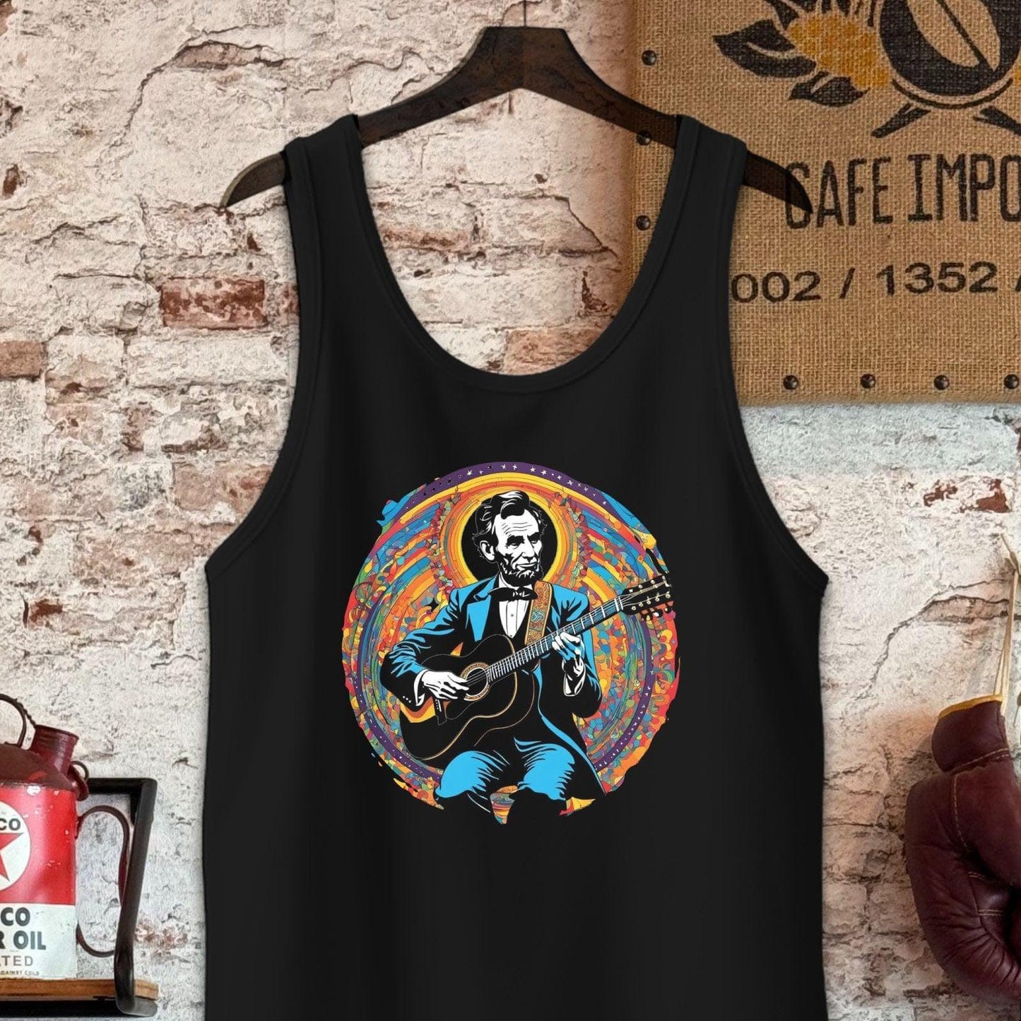 Tank Top / S / Black Abraham Lincoln Playing Guitar Shirt