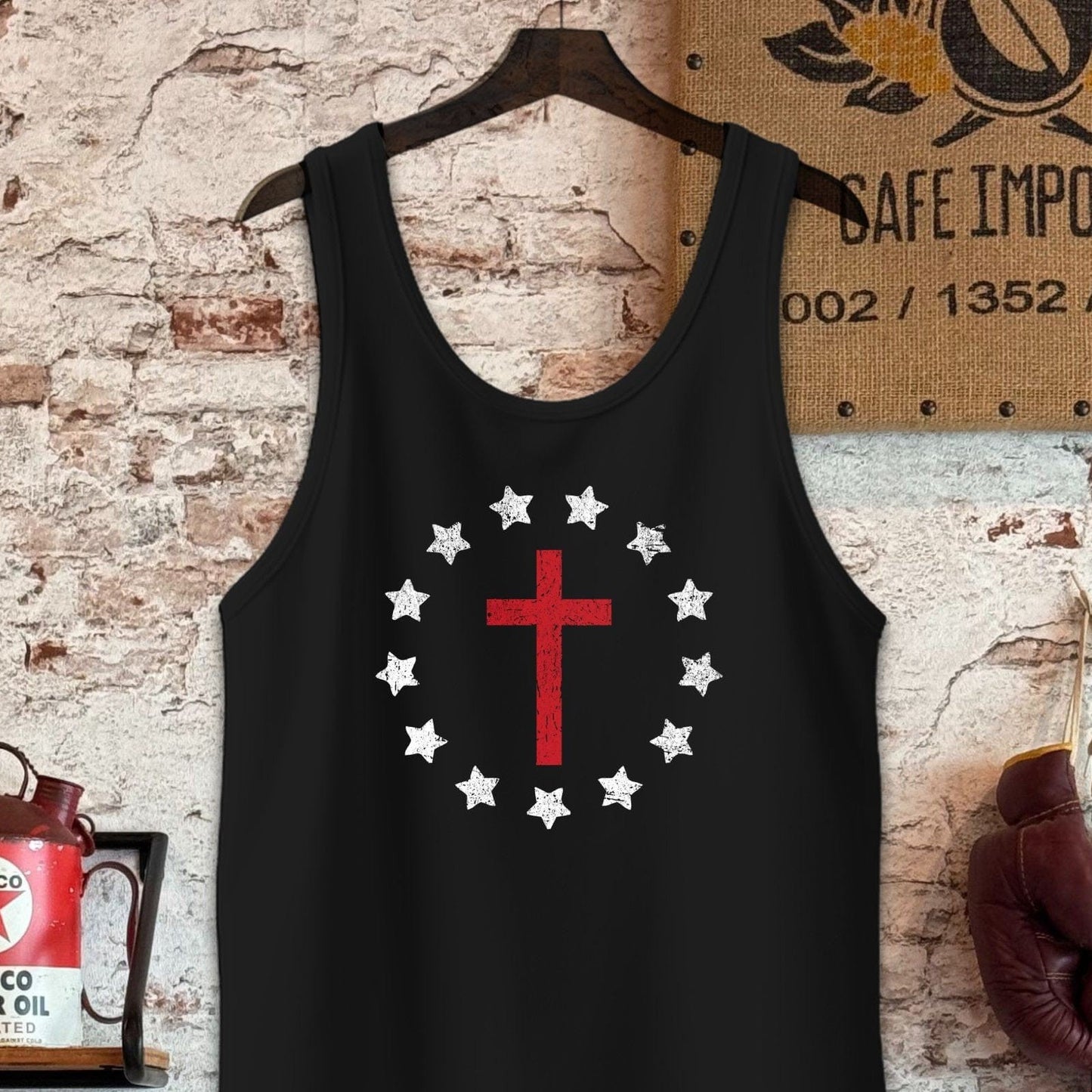 Tank Top / S / Black Cross Surrounded by Stars Shirt