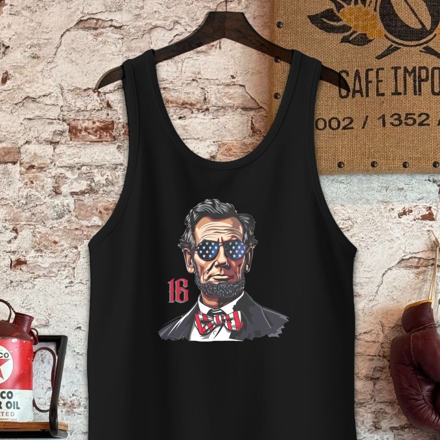 Tank Top / S / Black Patriotic Lincoln with Sunglasses Shirt