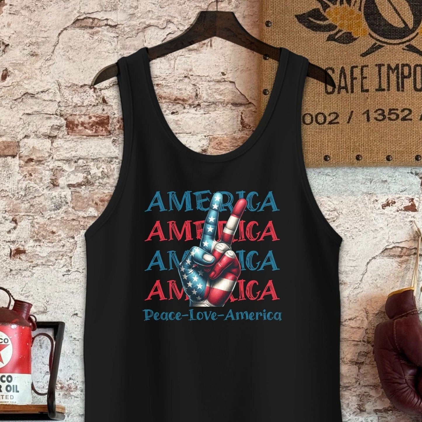 Tank Top / S / Black Peace Love America Patriotic Shirt