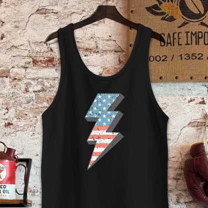 Tank Top / S / Black Vintage American Flag Lightning Bolt Shirt