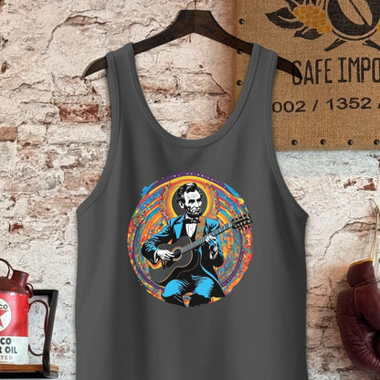 Tank Top / S / Charcoal-Black Triblend Abraham Lincoln Playing Guitar Shirt