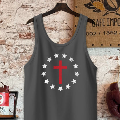 Tank Top / S / Charcoal-Black Triblend Cross Surrounded by Stars Shirt