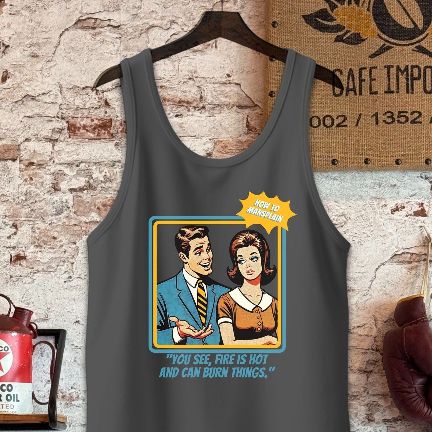 Tank Top / S / Charcoal-Black Triblend Fire is Hot - How To Mansplain Shirt