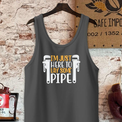 Tank Top / S / Charcoal-Black Triblend Just Here To Lay Some Pipe T-Shirt