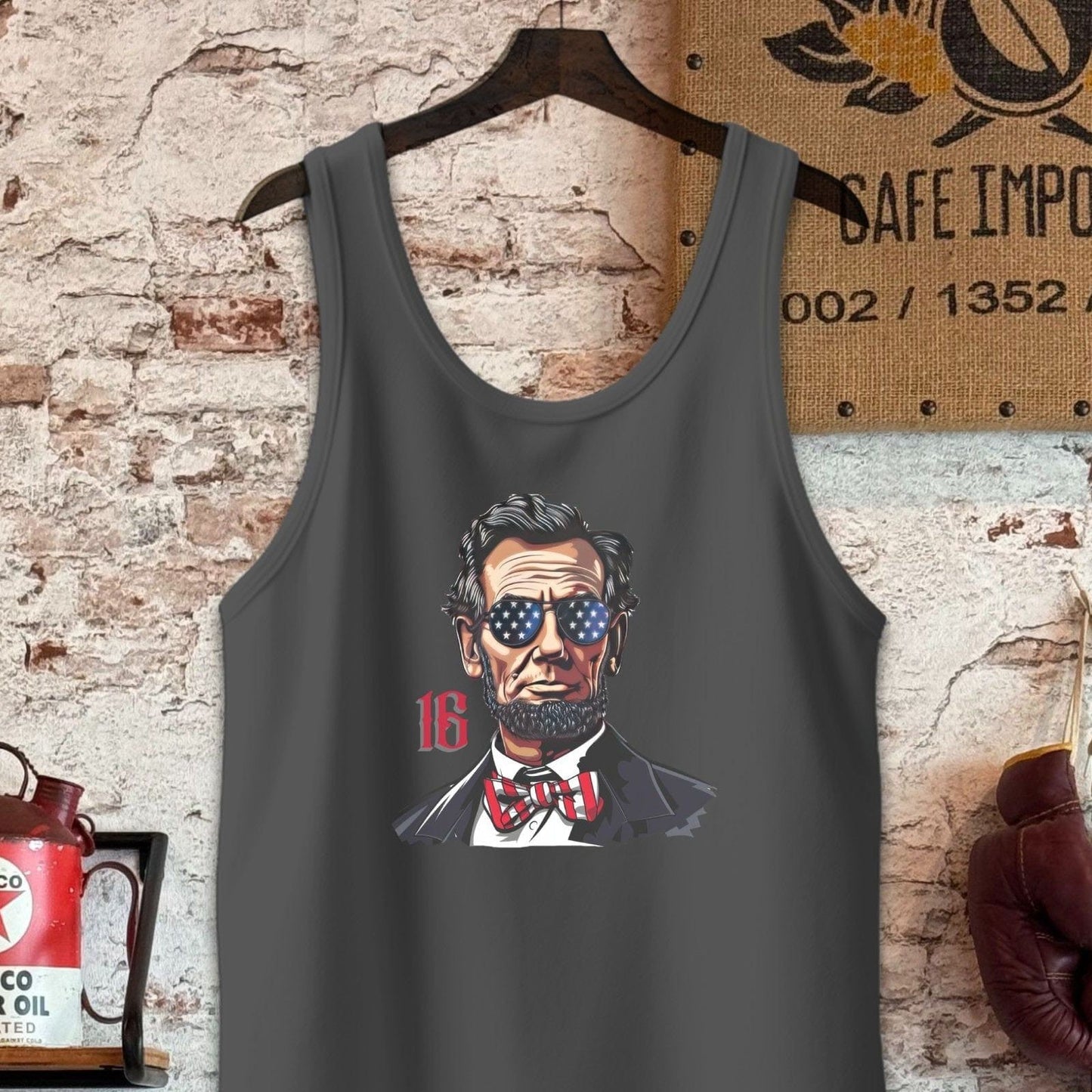 Tank Top / S / Charcoal-Black Triblend Patriotic Lincoln with Sunglasses Shirt