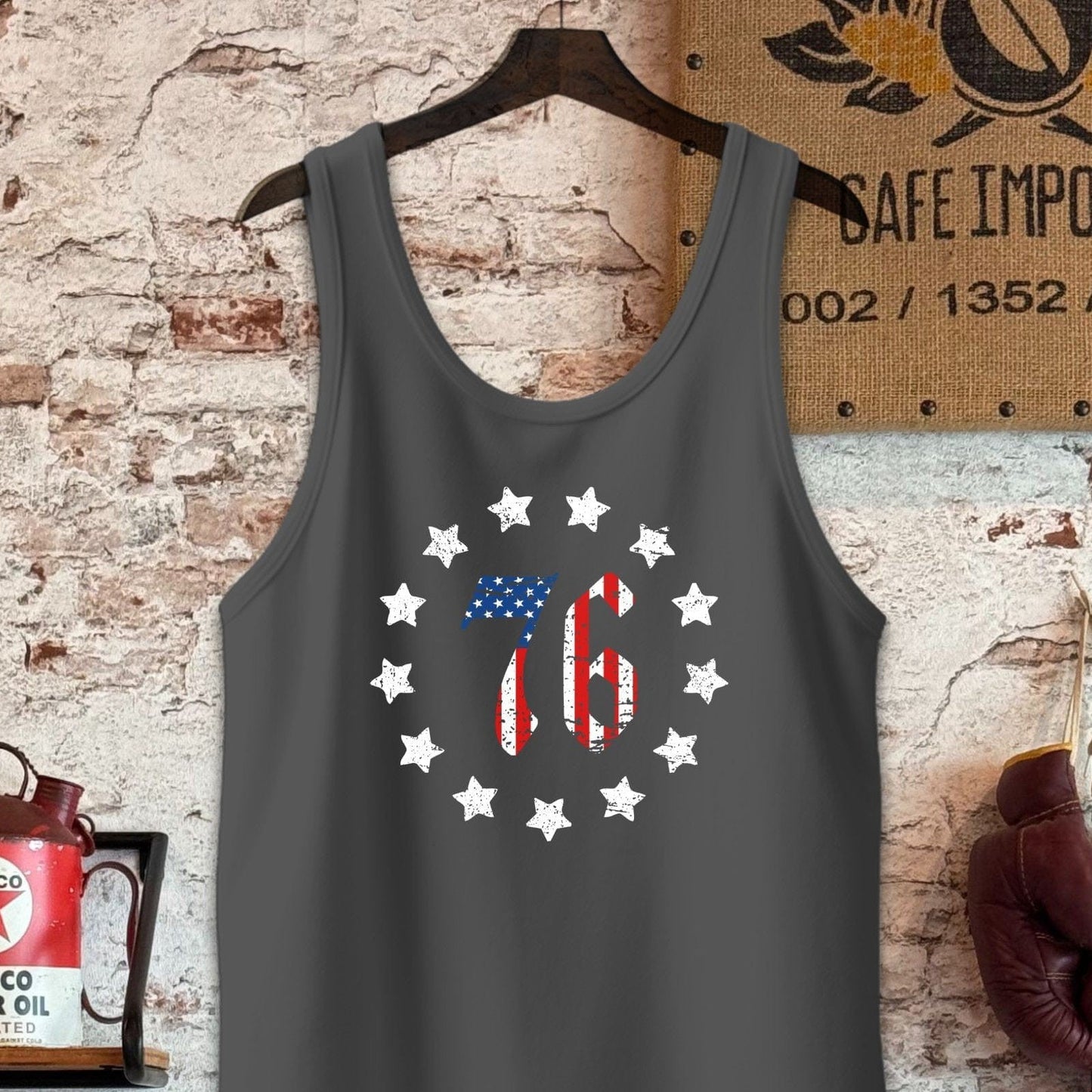 Tank Top / S / Charcoal-Black Triblend Retro American Stars and 76 Shirt