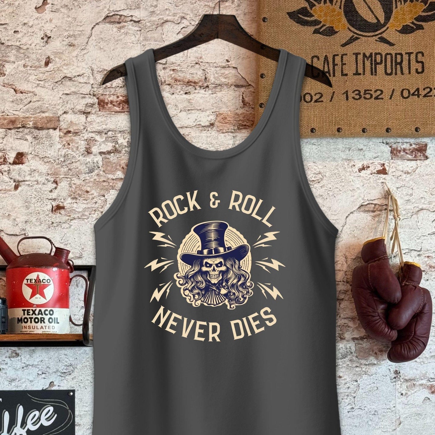 Tank Top / S / Charcoal-Black Triblend Rock And Roll Never Dies Shirt