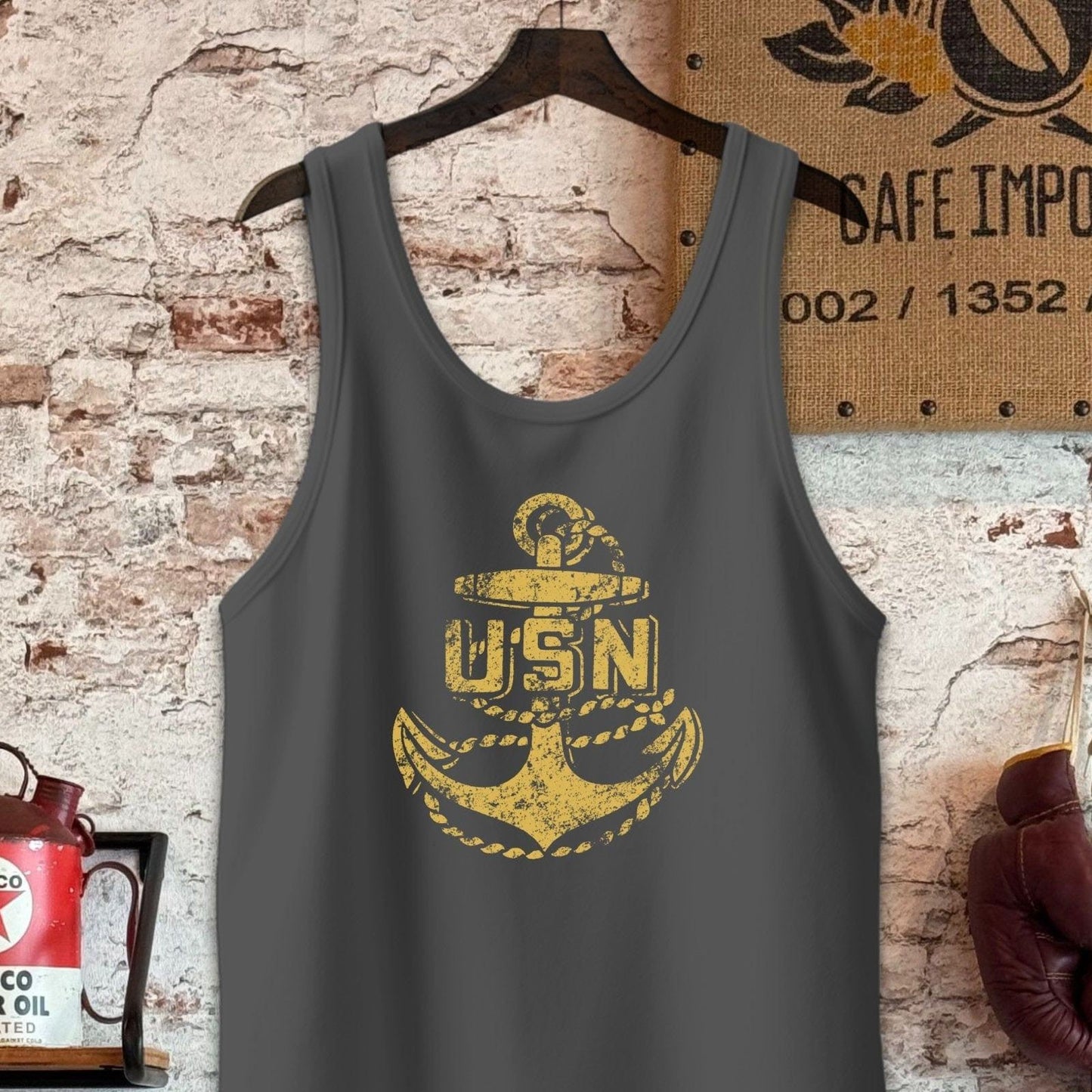 Tank Top / S / Charcoal-Black Triblend USN Anchor Shirt