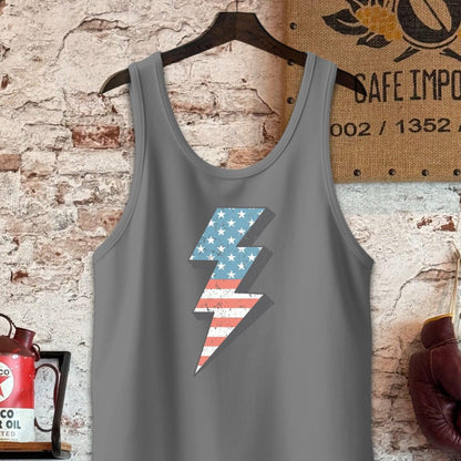 Tank Top / S / Grey Triblend Vintage American Flag Lightning Bolt Shirt