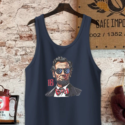 Tank Top / S / Navy Patriotic Lincoln with Sunglasses Shirt