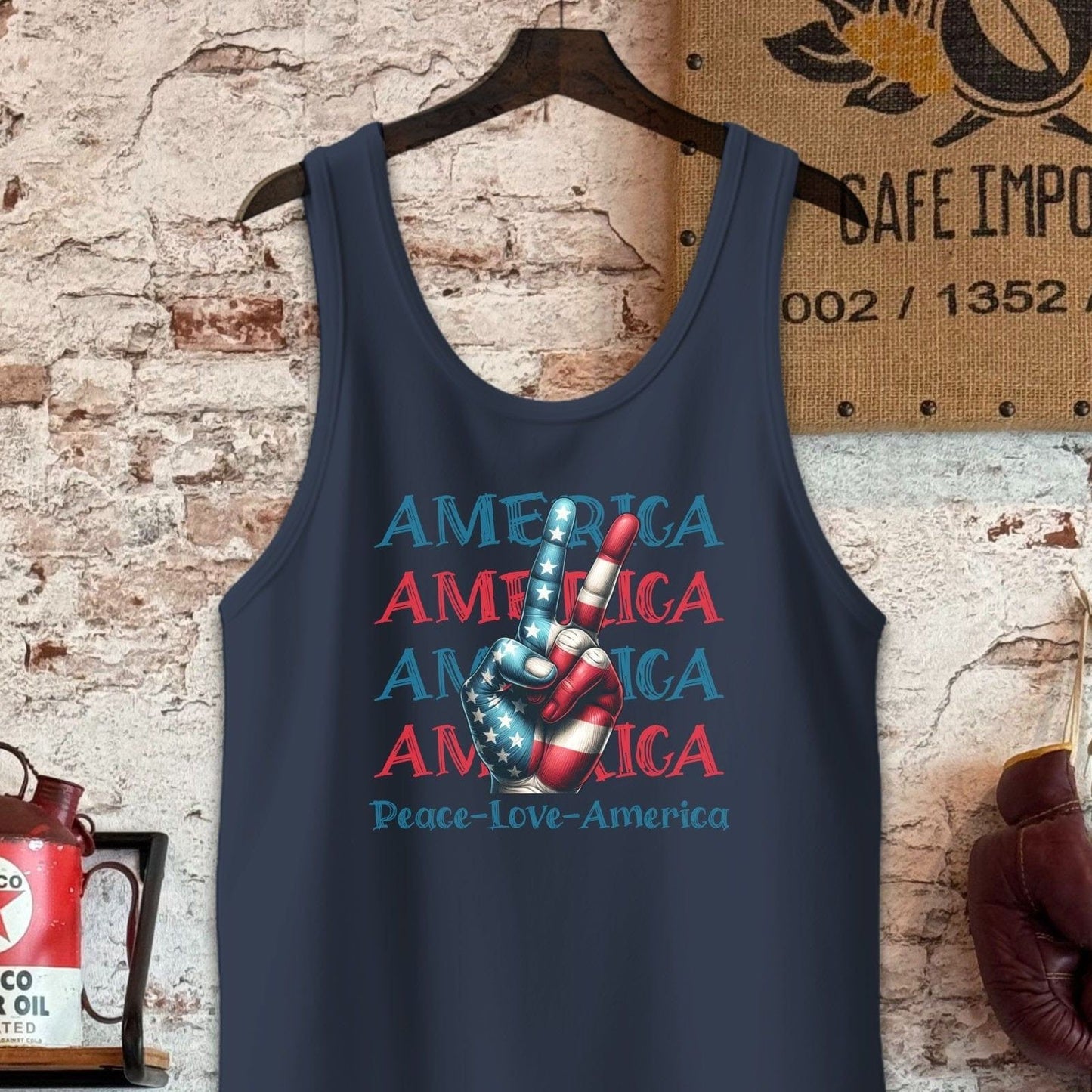 Tank Top / S / Navy Peace Love America Patriotic Shirt