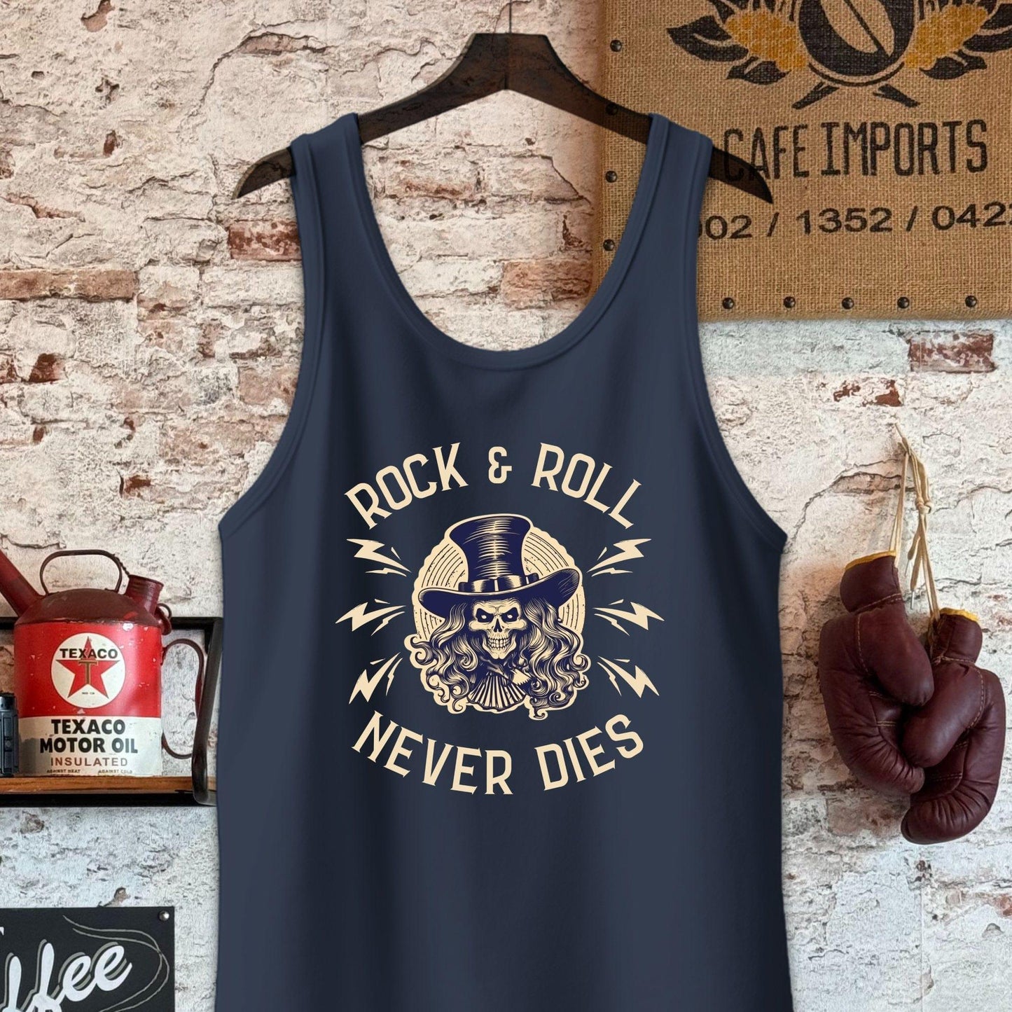 Tank Top / S / Navy Rock And Roll Never Dies Shirt