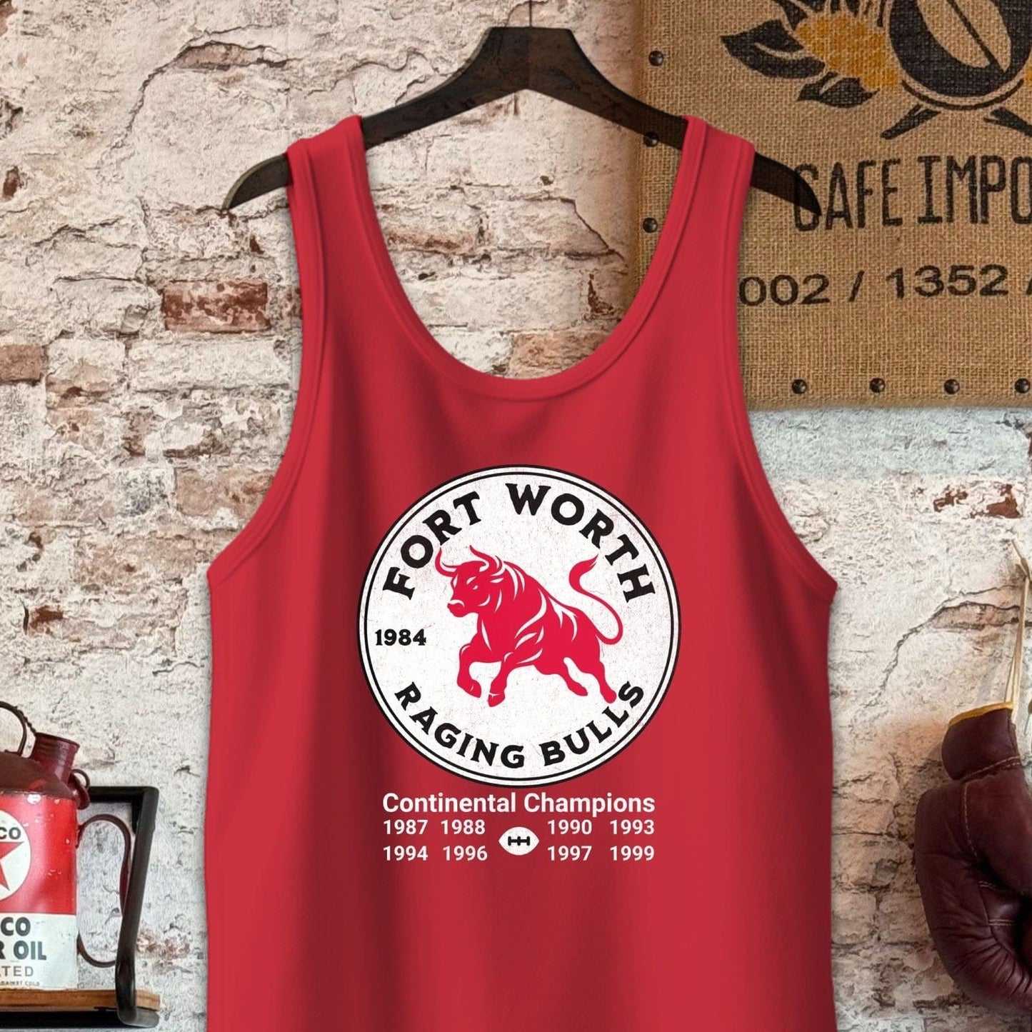 Tank Top / S / Red Fort Worth Raging Bulls Vintage Style Shirt