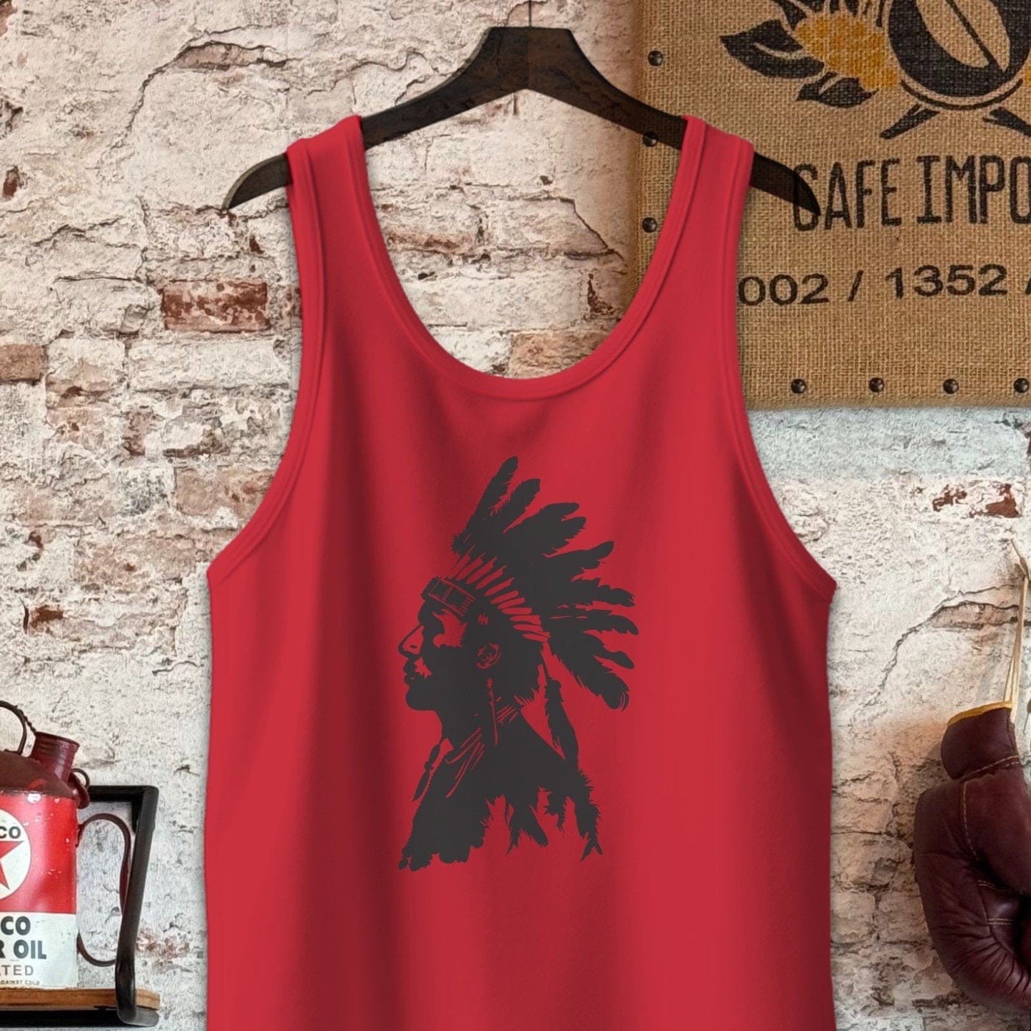 Tank Top / S / Red Native American Warrior Headdress Shirt