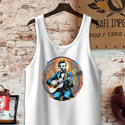 Tank Top / S / White Abraham Lincoln Playing Guitar Shirt