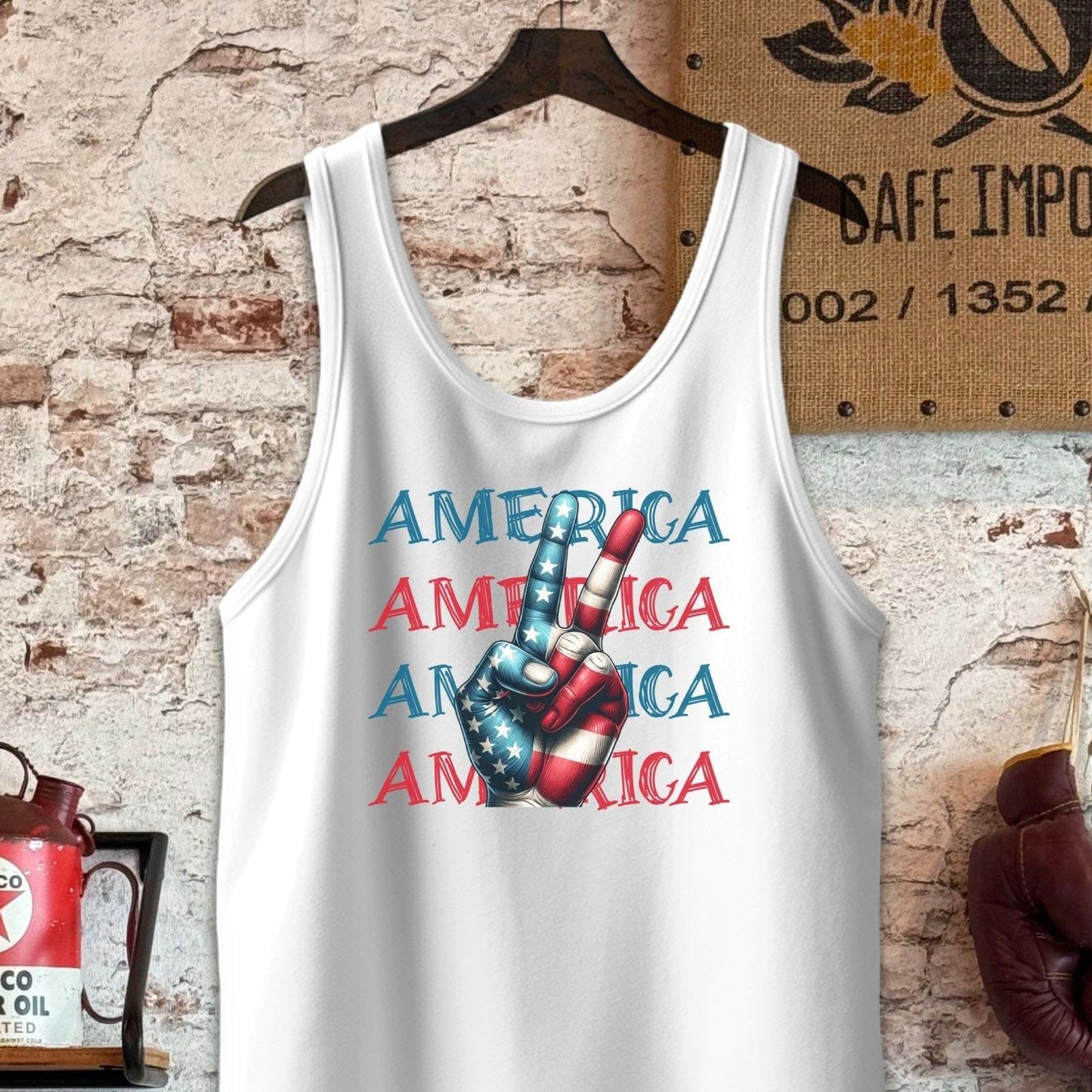 Tank Top / S / White America Peace Sign Cool Patriotic Shirt