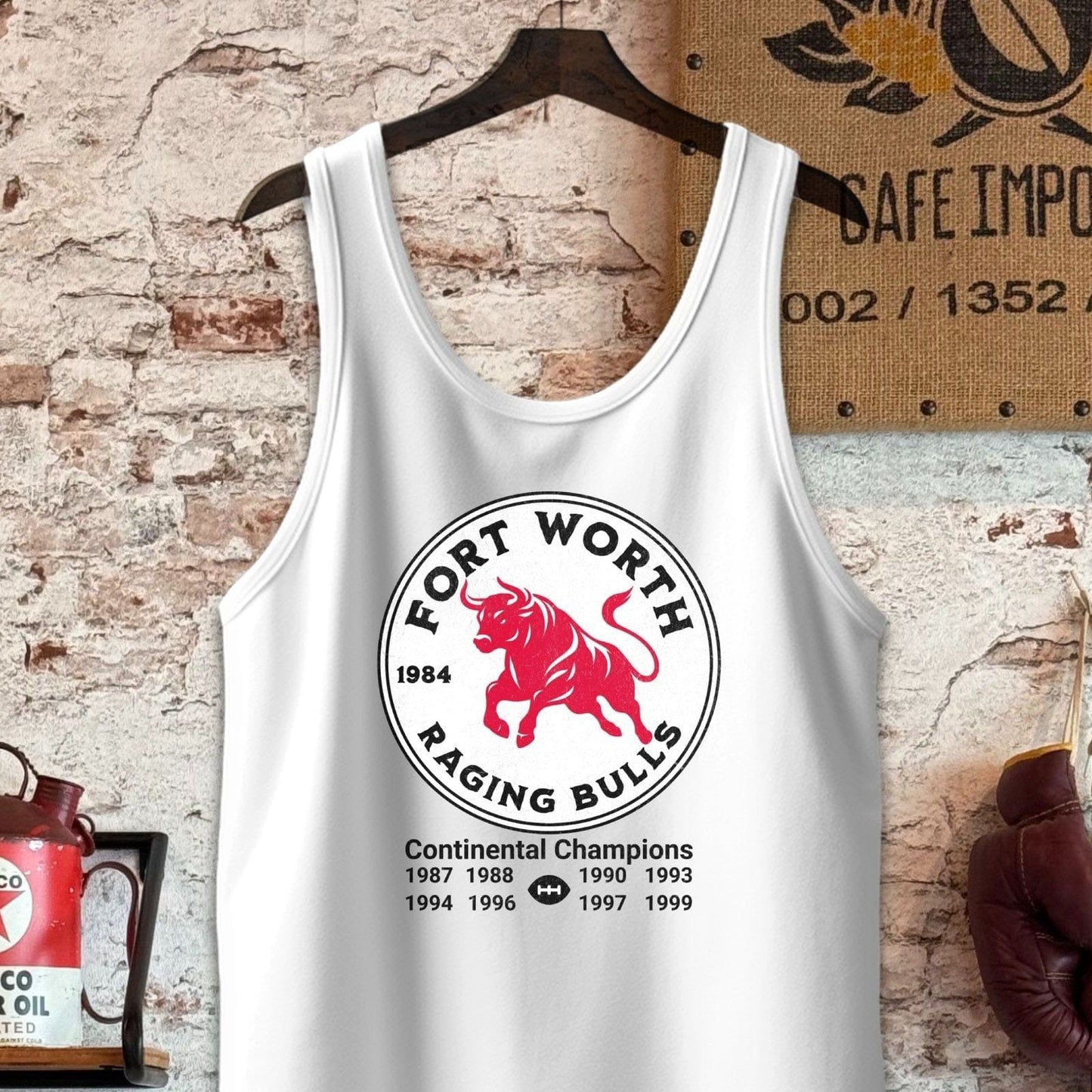 Tank Top / S / White Fort Worth Raging Bulls Vintage Style Shirt