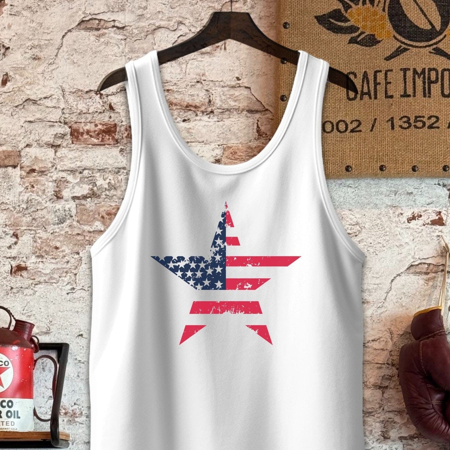 Tank Top / S / White Patriotic American Flag Star Shirt