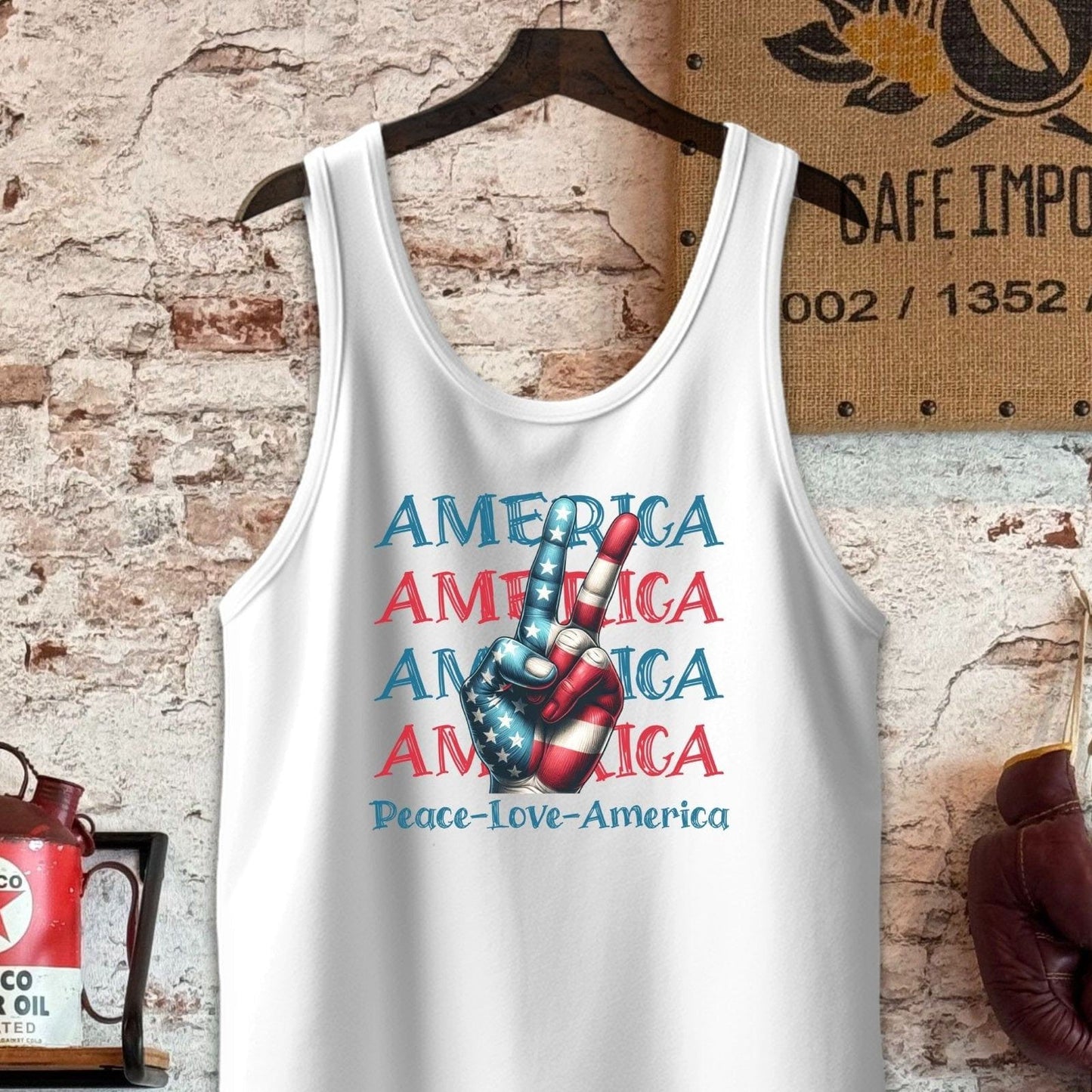 Tank Top / S / White Peace Love America Patriotic Shirt